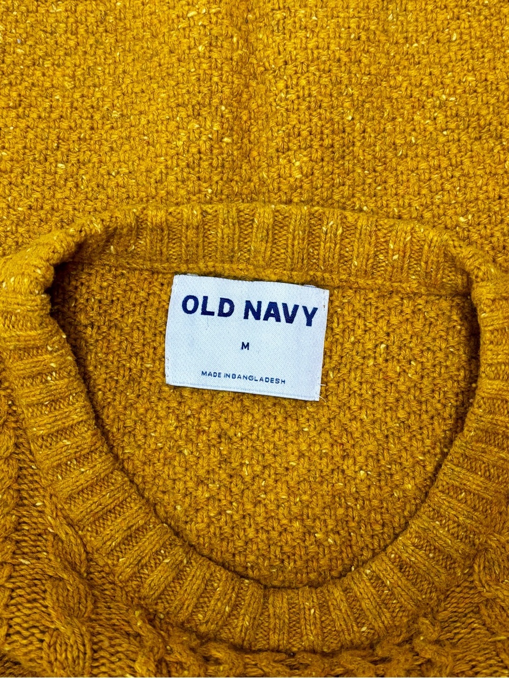 Old Navy Mustard Yellow Cable Knit Crewneck Sweater | Golden Honey Fall Pullover - Picture 4 of 5
